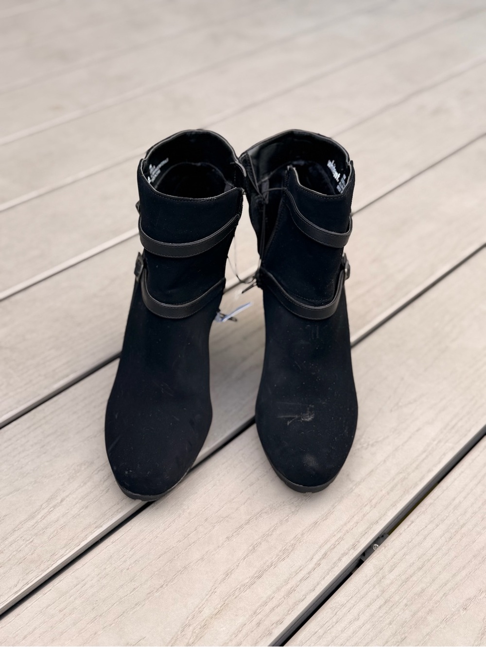 WHIT Black Suede Ankle Boots with Double Strap
